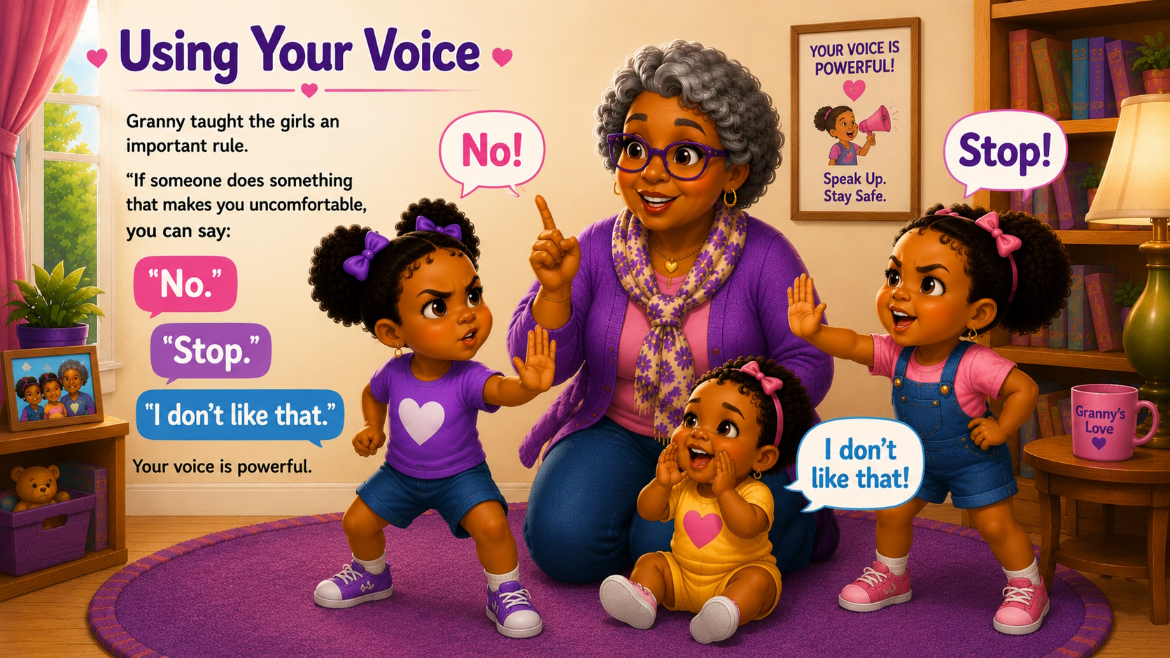 Granny teaches girls about uncomfortable feelings.